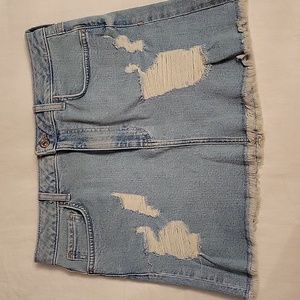 FOREVER 21 Jean Skirt Light Wash Ripped